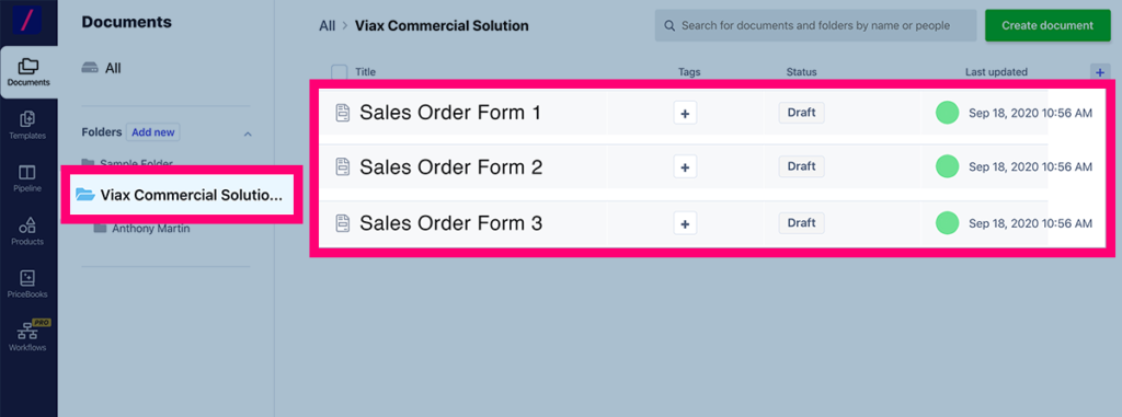 Mange and organize all order forms using folders in Revv