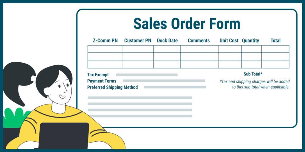 The seller issues the sales order form to confirm the buyer's order