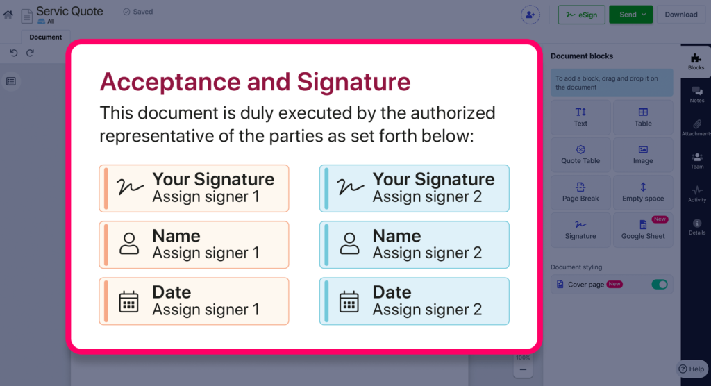The e-sign feature in Revv's business quotation templates enables faster deal closure.  
